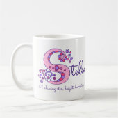 Stella-naam die decoratieve S-monogram-mok beteken Koffiemok (Links)