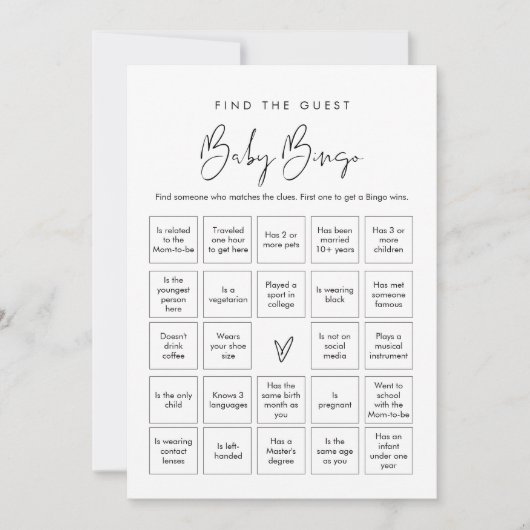 STELLA Vind de gast Baby Bingo Game Kaart (Voorkant)