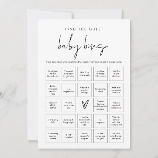 STELLA Vind de gast Baby Bingo Game Kaart (Voorkant)