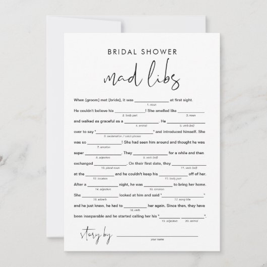 STELLA Vrijgezellenfeest Libs, Vul het Spel Blanks Kaart (Voorkant)