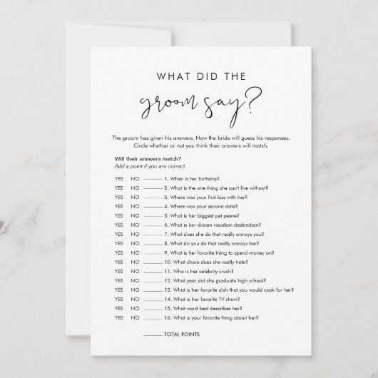 STELLA Wat zei de bruidegom bruids spel Kaart (Voorkant)