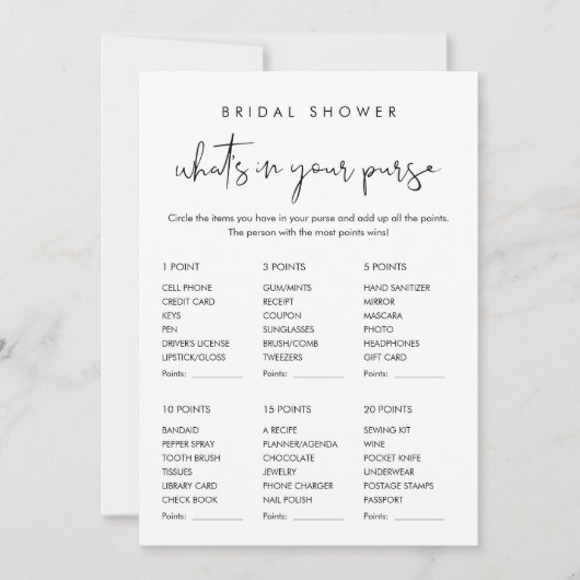 STELLA Wat zit er in je tas Vrijgezellenfeest spel Kaart (Voorkant)