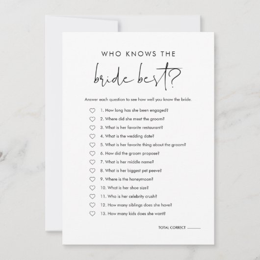 STELLA Wie kent de Bruid Beste Bruids Game Kaart (Voorkant)