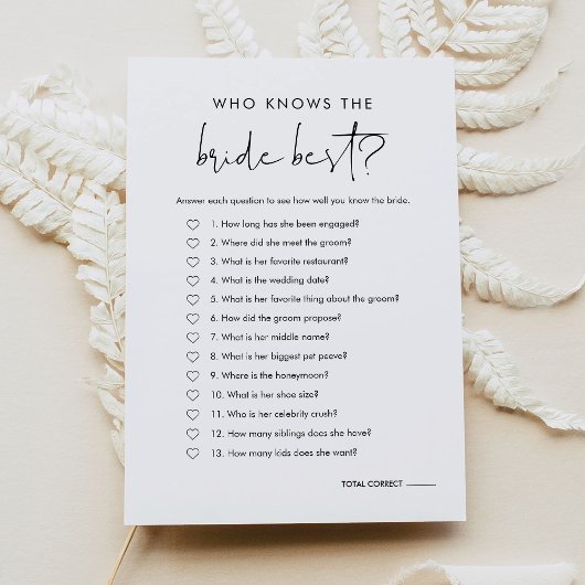 STELLA Wie kent de Bruid Beste Bruids Game Kaart