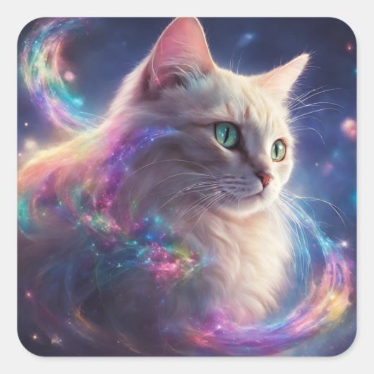 Stellair Kat- kosmische kattenkunst Vierkante Sticker (Voorkant)