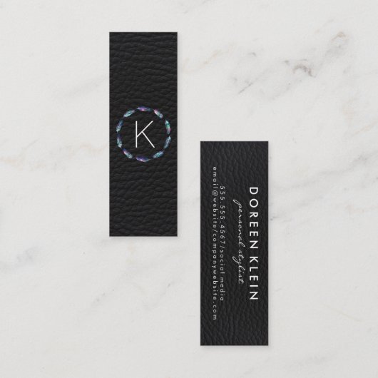 Stellair verlooppatroon met leder monogram mini visitekaartje (Voorkant / Achterkant)