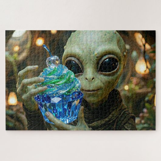 Stellaire Alien in Ruimteschip Kristallijnen Cupca Legpuzzel (Horizontaal)
