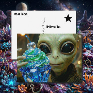 Stellaire Alien Kristallijnen Cupcake Die Hoi Zegt Briefkaart