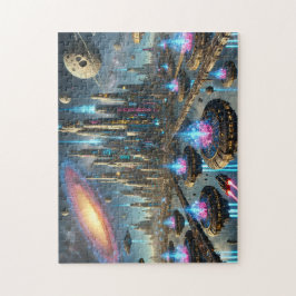 Stellaire Steden Futuristisch Neon Stadslandschap Legpuzzel