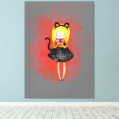 Stellalunarts Cute Girl Halloween Cat Canvas Afdruk (Insitu (Houten vloer))