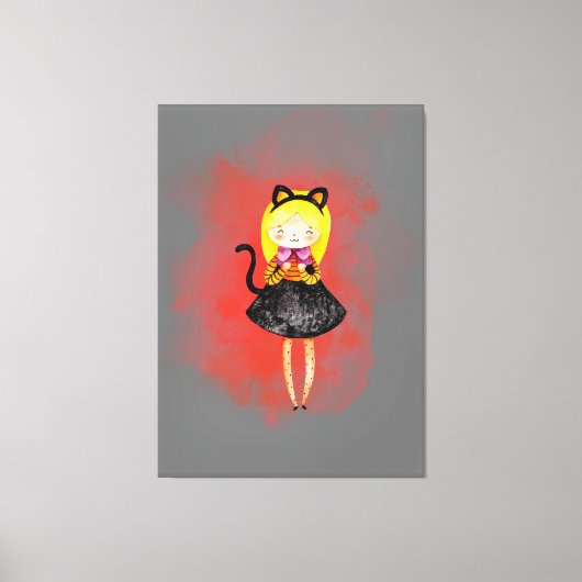 Stellalunarts Cute Girl Halloween Cat Canvas Afdruk (Voorkant)
