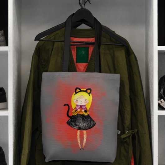Stellalunarts Cute Girl Halloween Cat Tote Bag