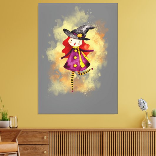 Stellalunarts Halloween Witch Cute Girl Canvas Afdruk (Insitu (Woonkamer))