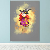 Stellalunarts Halloween Witch Cute Girl Canvas Afdruk (Insitu (Houten vloer))