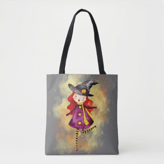 Stellalunarts Halloween Witch Cute Girl Tote Bag (Voorkant)