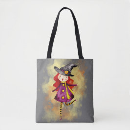 Stellalunarts Halloween Witch Cute Girl Tote Bag