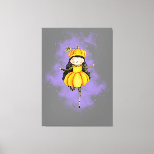 Stellalunarts Pumpkin Halloween Cute Girl Canvas Afdruk (Voorkant)