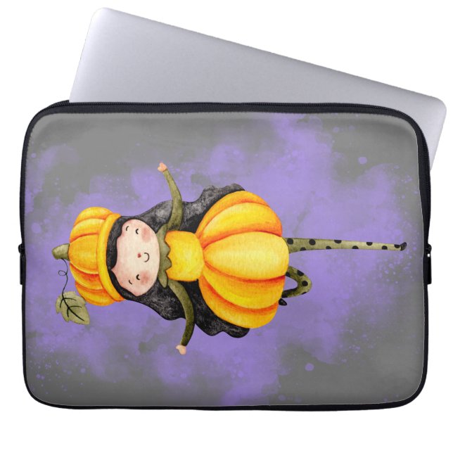 Stellalunarts Pumpkin Halloween Cute Girl Laptop Sleeve (Voorkant)