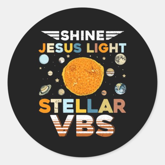 Stellar Bijbelschool VBS Shine Jesus Light Christi Ronde Sticker (Voorkant)