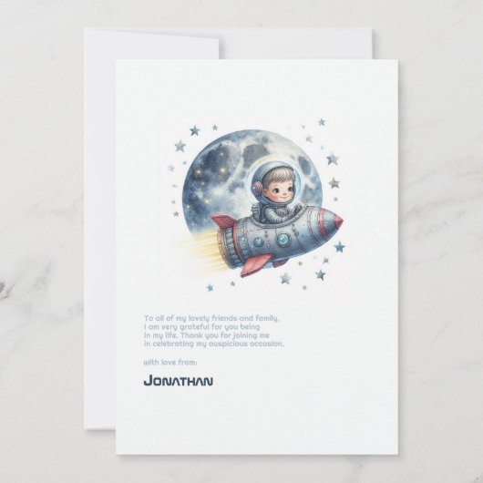 Stellar Boy Space Rocket Bedankkaart (Achterkant)