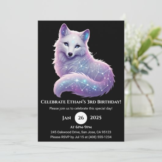 Stellar Constellation Wolf Birthday Kaart (Staand voorkant)