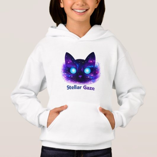 Stellar Gaze Cosmic Cat Kids Hoodie (Voorkant)