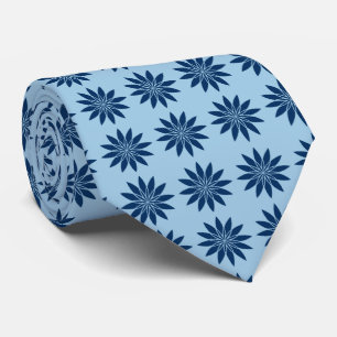 Stellar Geometric Floral Sky Blue & Navy Two-Sided Stropdas