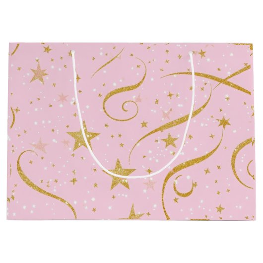 Stellar Shine – Roze & Gouden Ster Decoratieve Gif Groot Cadeauzakje (Voorkant)