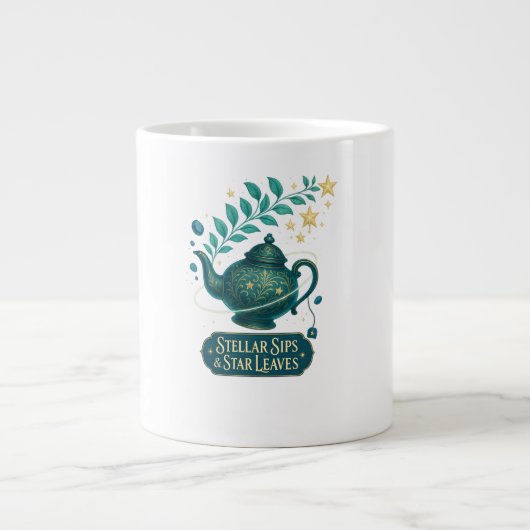 Stellar Sips & Star Leaves Mok – Cosmic Tea Cup (Voorkant)