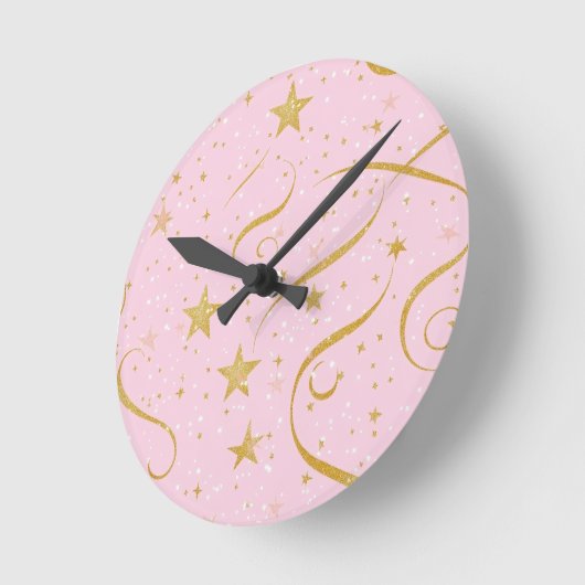 Stellar Time – Pink & Gold Star Digitale klok (Hoek)