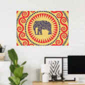 StellaRoot Damask Elephant Vinatge Preppy Burnt Poster (Thuiskantoor)