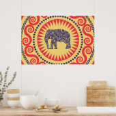 StellaRoot Damask Elephant Vinatge Preppy Burnt Poster (Keuken)