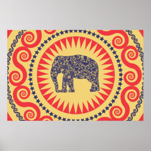 StellaRoot Damask Elephant Vinatge Preppy Burnt Poster