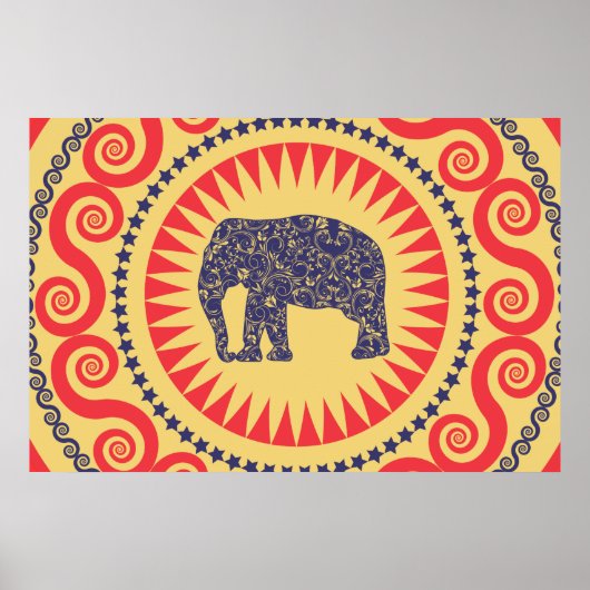 StellaRoot Damask Elephant Vinatge Preppy Burnt Poster (Voorkant)