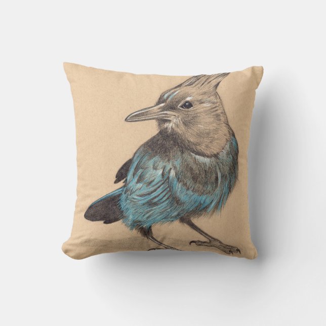 Stellars Jay tekening op getoniseerd papier Kussen (Voorkant)