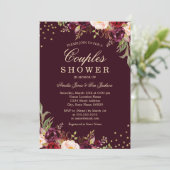 Stellen Douche Goud Bourgondische bloemensprankeli Kaart (Staand voorkant)