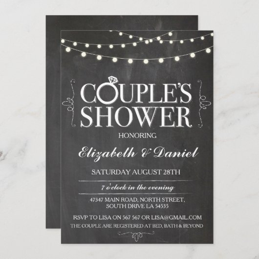 Stellen Douche Krijt String Lights Uitnodiging (Voorkant / Achterkant)