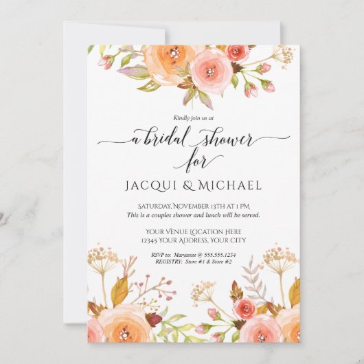 Stellen Douche Waterverf Roze Bloemen Rose Boeket Kaart (Voorkant)