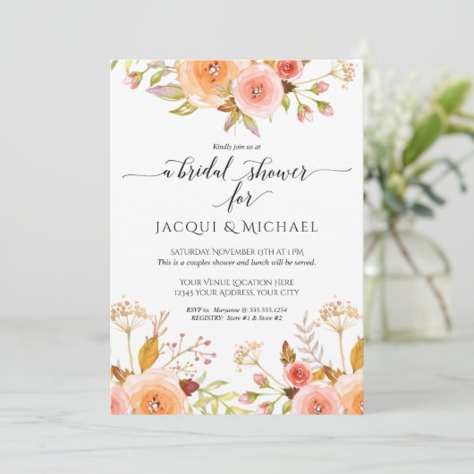 Stellen Douche Waterverf Roze Bloemen Rose Boeket Kaart (Staand voorkant)