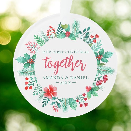 Stellen onze eerste kerstkrans samen ornament
