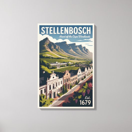 Stellenbosch Zuid-Afrika Retro Reisposter Canvas Afdruk (Voorkant)