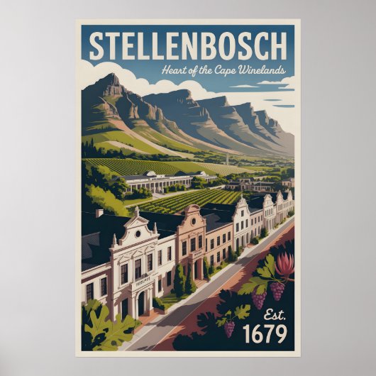 Stellenbosch Zuid-Afrika Retro Reisposter Poster (Voorkant)