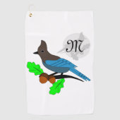 Steller Blue Jay Monogram Golfhanddoek (Voorkant)