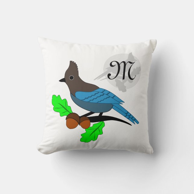 Steller Blue Jay Monogram Kussen (Voorkant)