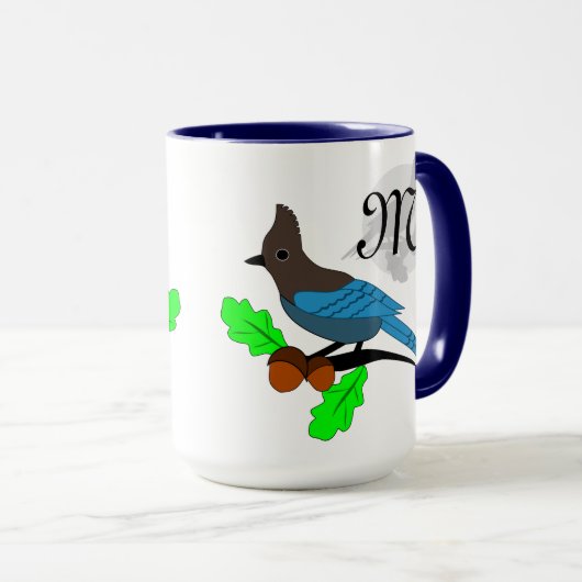 Steller Blue Jay Monogram Mok (Voorkant rechts)
