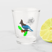 Steller Blue Jay Monogram Shot Glas (Voorkant)
