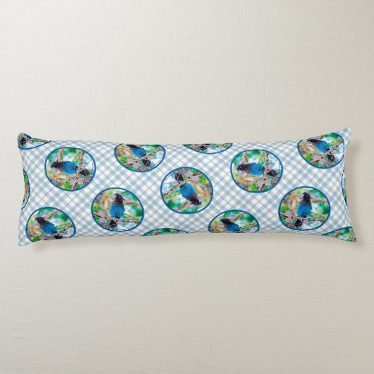 Steller's Jay in Forest Originele foto Lichaamskussen (Achterkant)