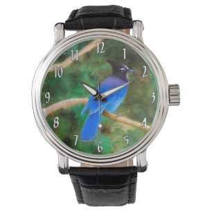 Steller's Jay Painting - Originele Wild Bird Art Horloge