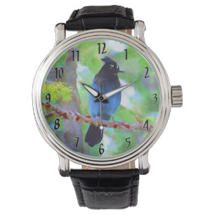 Steller's Jay Painting - Originele Wild Bird Art Horloge