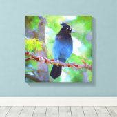 Stellers jay schilderen - Oorspronkelijke vogelkun Canvas Afdruk (Insitu (Houten vloer))